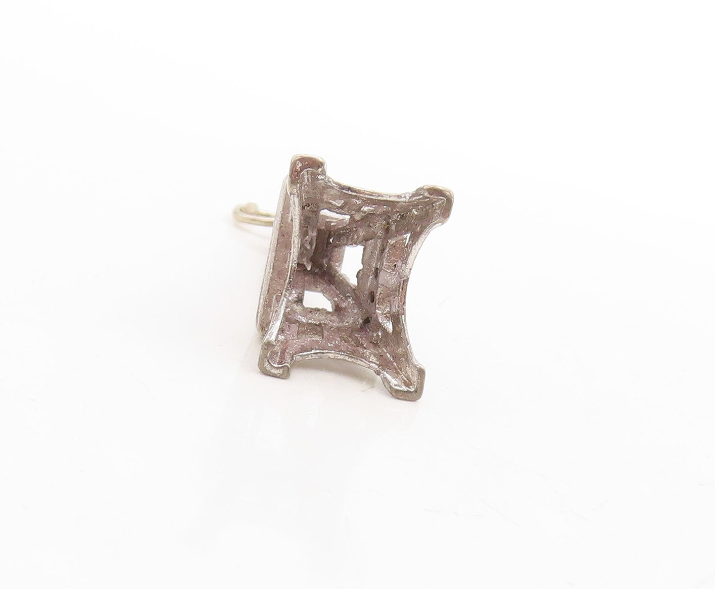 925 Sterling Silver Vintage Pendant Solid Cutout CZ Inlay Eiffel Tower  PT23705
