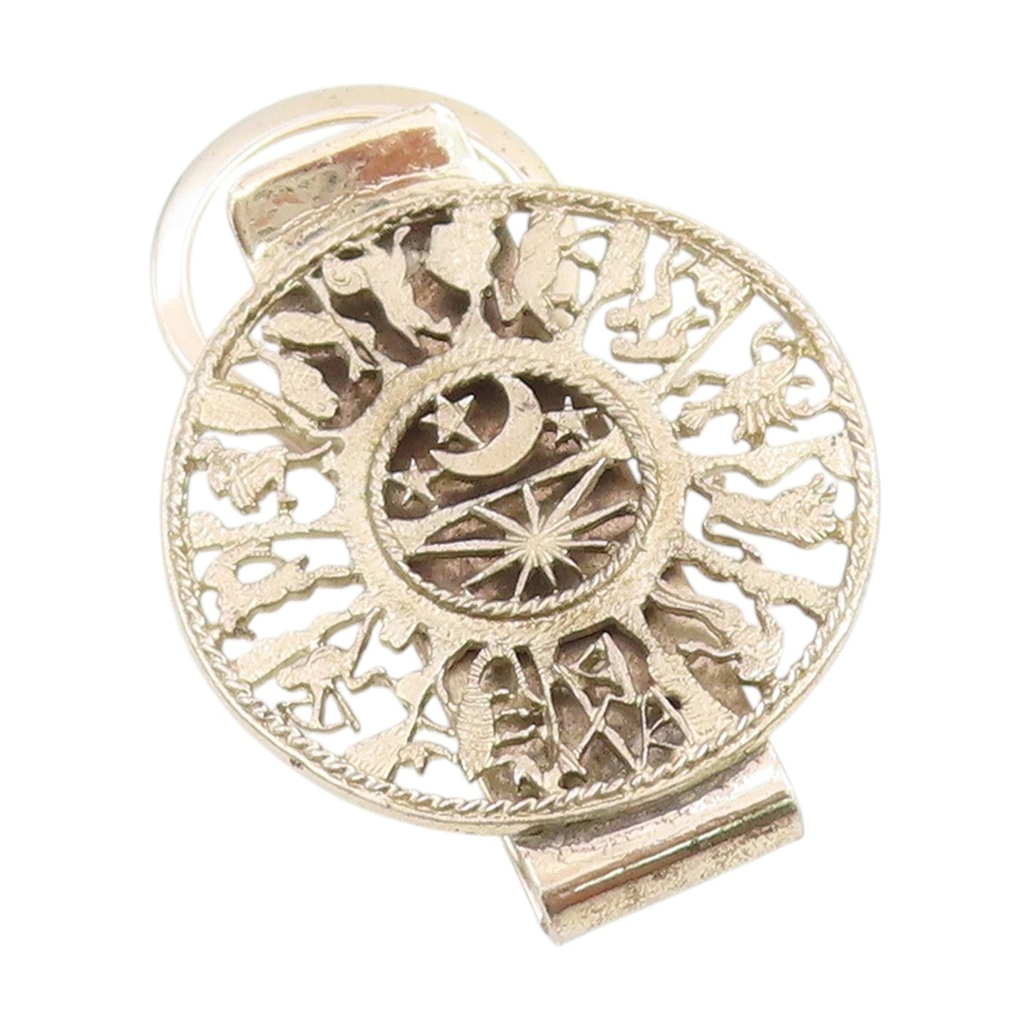 925 Sterling Silver Vintage Money Clip Celestial Zodiac Calendar Pin   TR4066