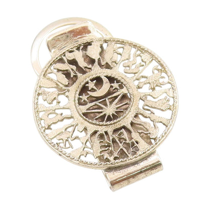 925 Sterling Silver Vintage Money Clip Celestial Zodiac Calendar Pin   TR4066