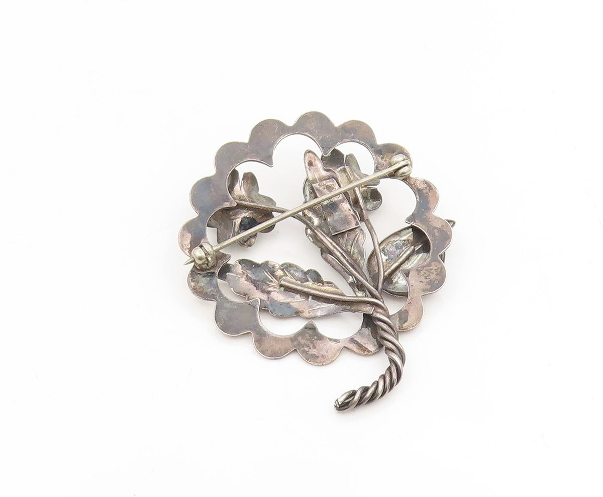 925 Sterling Silver Vintage Brooch Elegant Twisted Stem Floral Blossom  BP12251