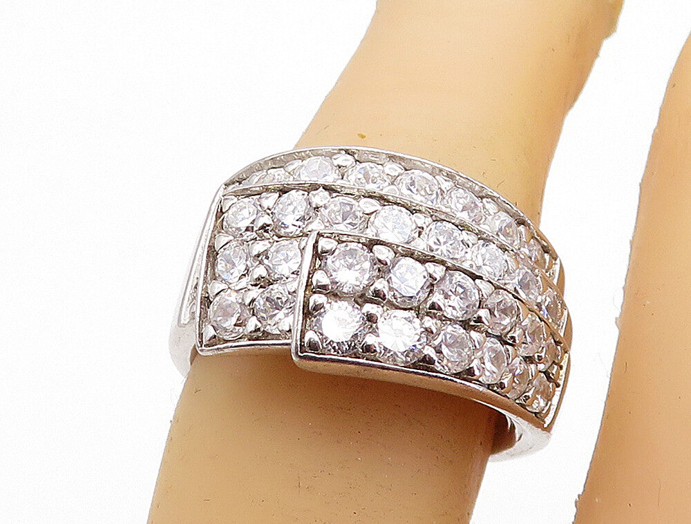 925 Sterling Silver  Sparkling Cubic Zirconia Layered Band Ring Sz 6.5  RG6070