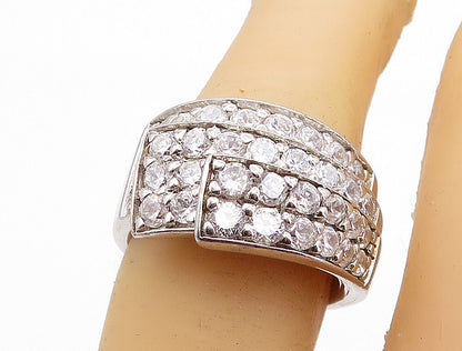 925 Sterling Silver  Sparkling Cubic Zirconia Layered Band Ring Sz 6.5  RG6070