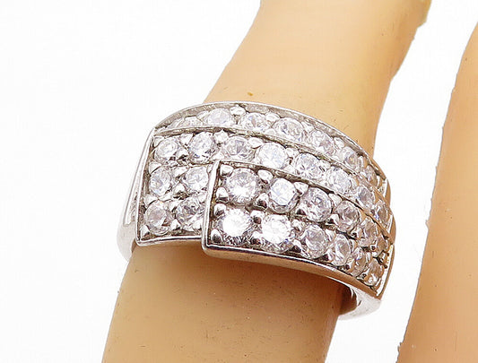925 Sterling Silver  Sparkling Cubic Zirconia Layered Band Ring Sz 6.5  RG6070
