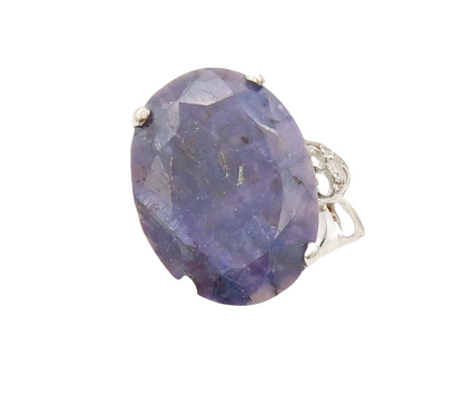 925 Sterling Silver Vintage Ring Carved Topaz & Oval Cut Sapphire  Sz 7  RG29844