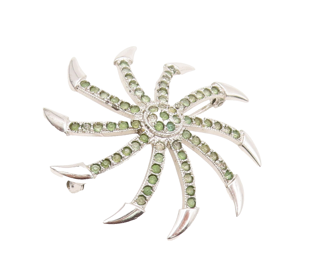 925 Sterling Silver Vintage Brooch Pin Ninja Peridot Star Bladed Ends  BP10625