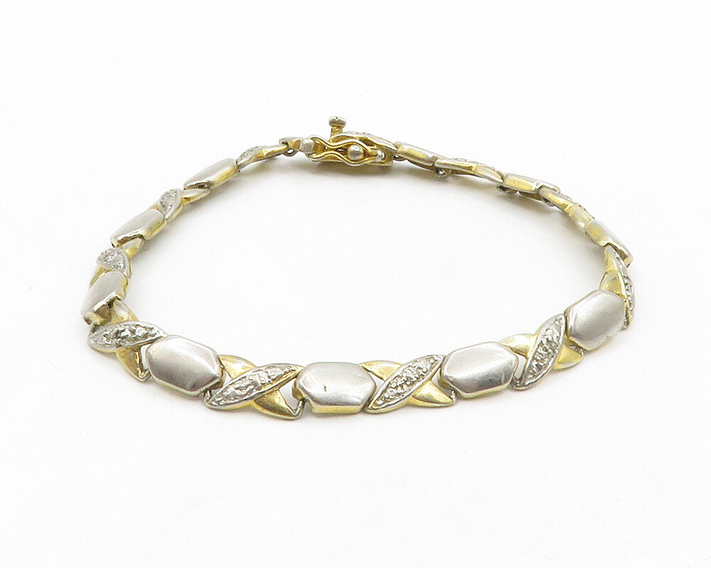 925 Sterling Silver   Vintage Genuine Diamonds XO Link Chain Bracelet  BT5123