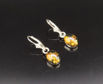 925 Sterling Silver  Vintage Fancy Floral Glass Art Dangle Earrings  EG12262