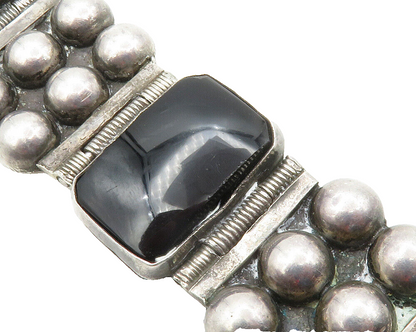 MEXICO 925 Silver  Vintage Black Onyx Dark Tone Bubble Chain Bracelet  BT4998