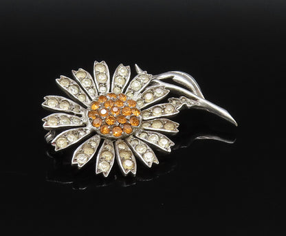 GERMANY 925 Silver  Vintage Antique Citrine & Topaz Flower Brooch Pin  BP9740