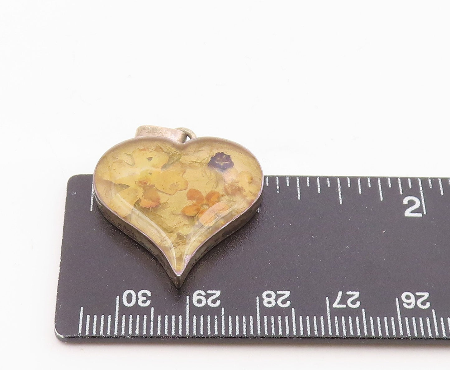 925 Sterling Silver  Vintage Floral Glass Art Love Heart Pendant  PT18824