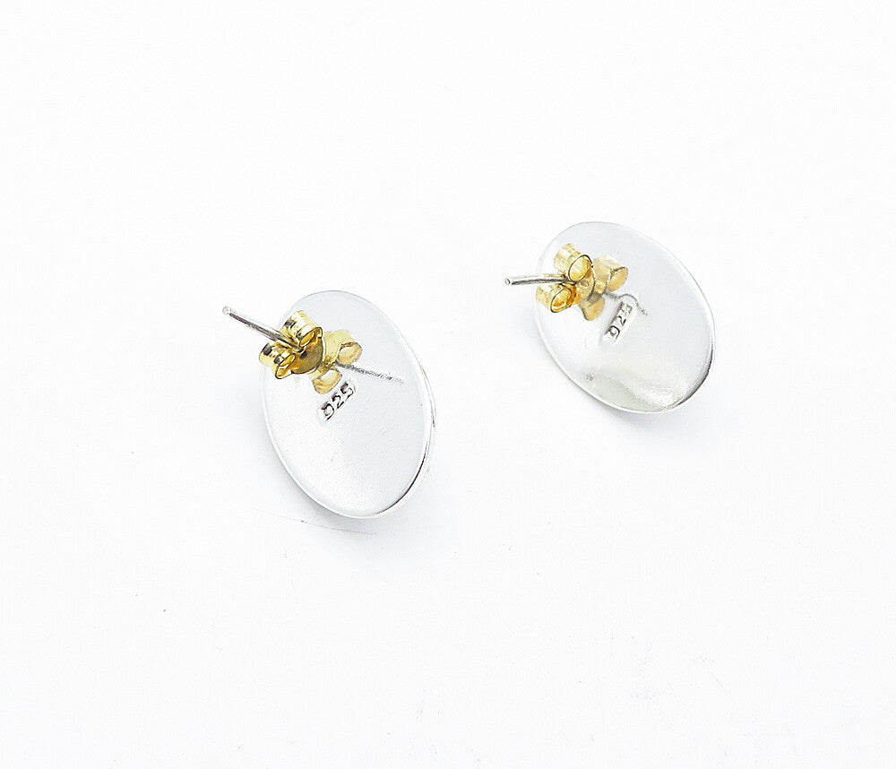 925 Sterling Silver  White Cat's Eye Quartz Swirl Dome Drop Earrings  EG2337