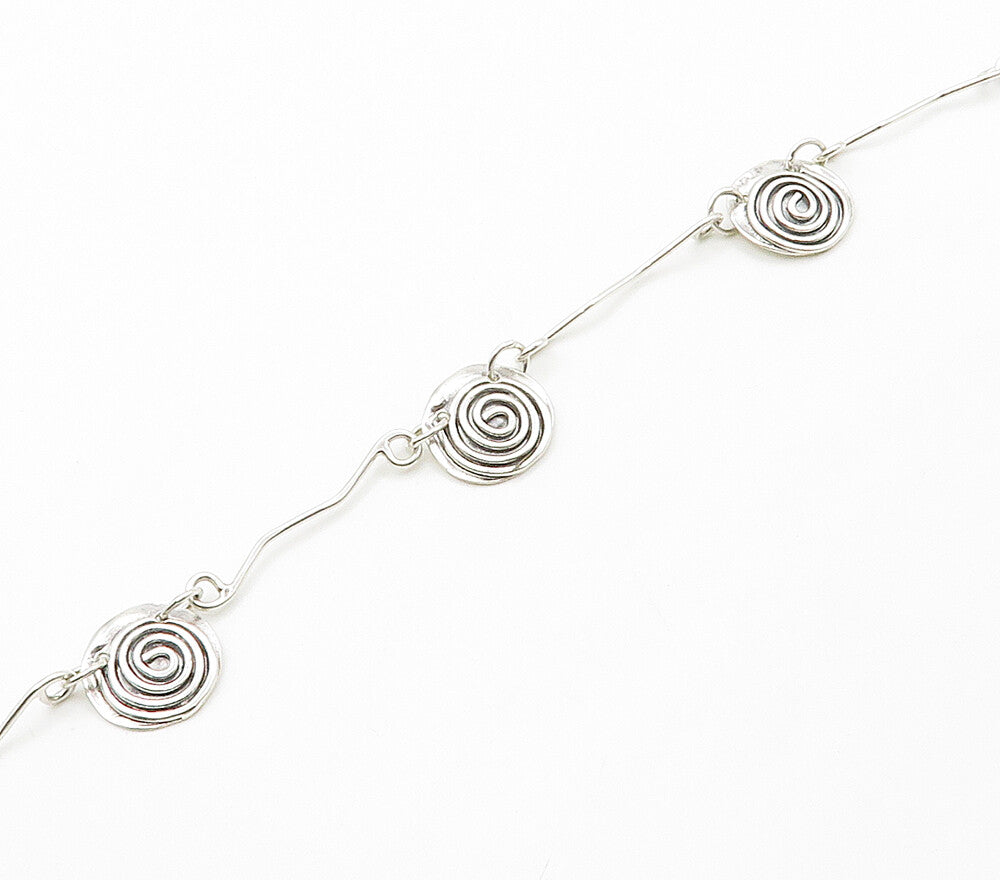 SHERRY TINSMAN 925 Sterling Silver Shiny Spiral Bar Link Chain Necklace NE2611