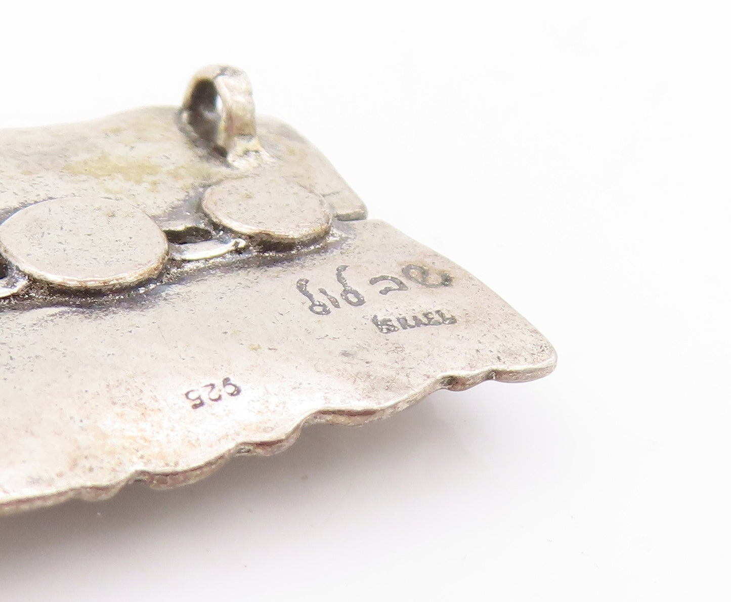 925 Sterling Silver Vintage Pendant SHABLOOL Gemstone Inlay Swirly Cut   PT24090