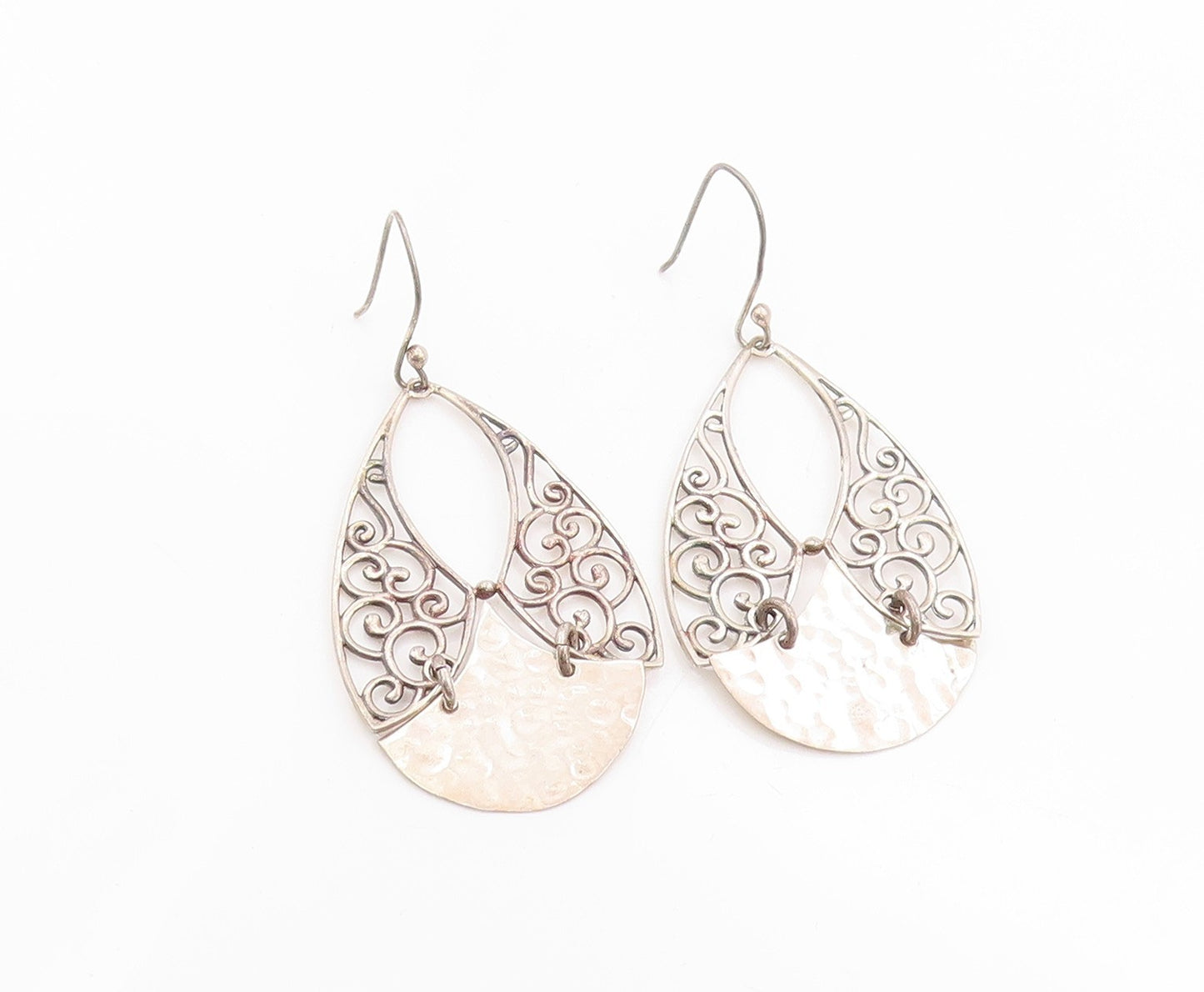 925 Sterling Silver Vintage Earrings MEXICO Filigree Tear Drop Dangles  EG13675