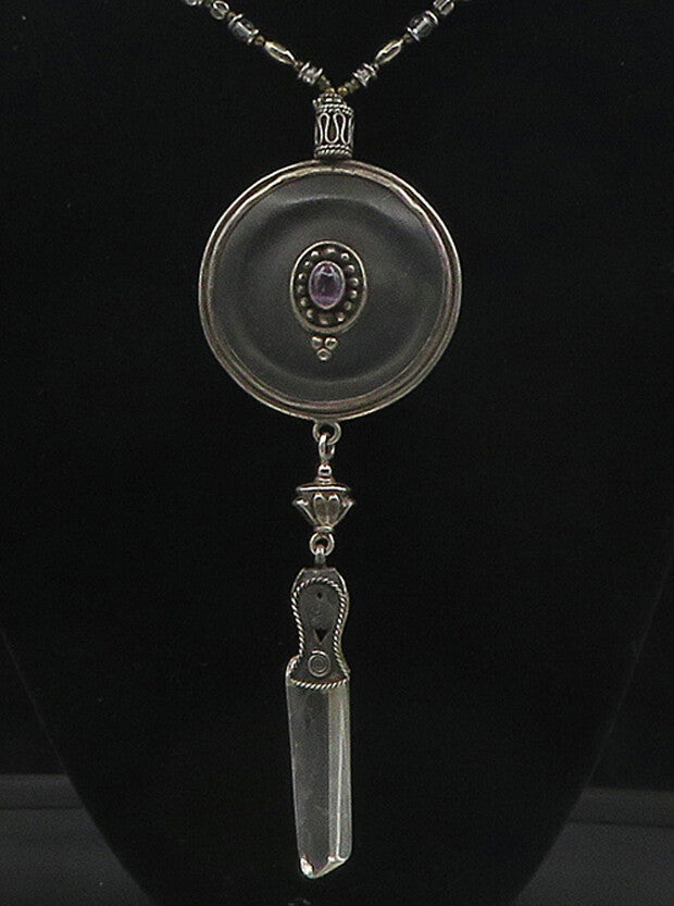 DESIGNER 925 Silver  Vintage Amethyst & Topaz Beaded Chain Necklace  NE2864