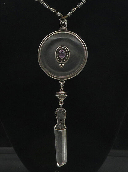 DESIGNER 925 Silver  Vintage Amethyst & Topaz Beaded Chain Necklace  NE2864