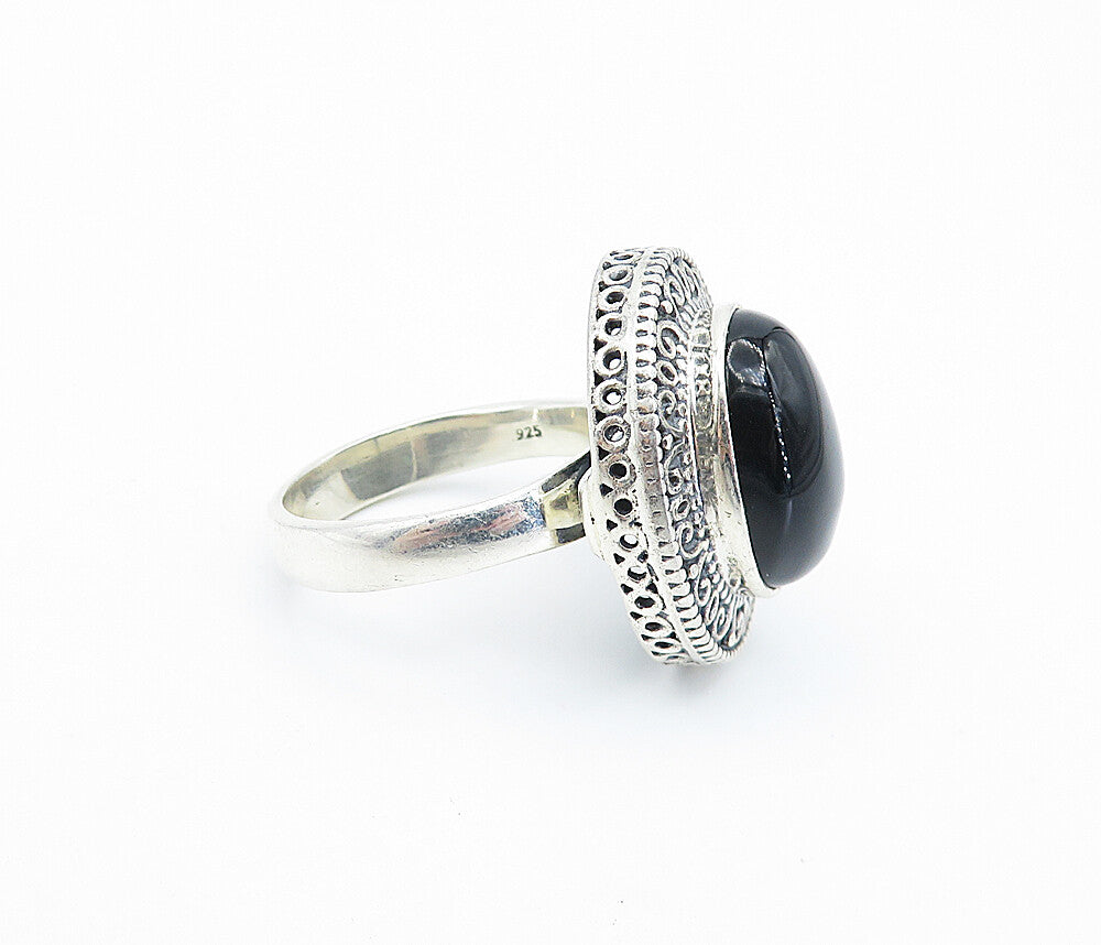 925 Sterling Silver  Vintage Cabochon Black Onyx Cocktail Ring Sz 9.5  RG7146