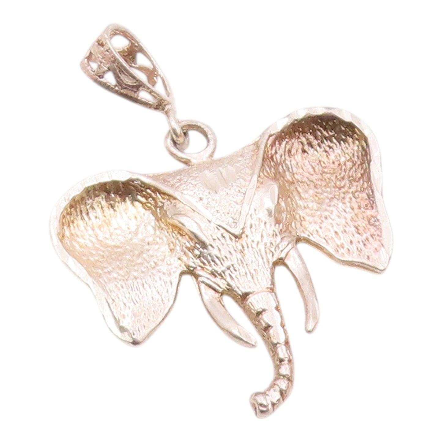 925 Sterling Silver  Vintage Shiny Diamond Cut Elephant Head Pendant  PT10695