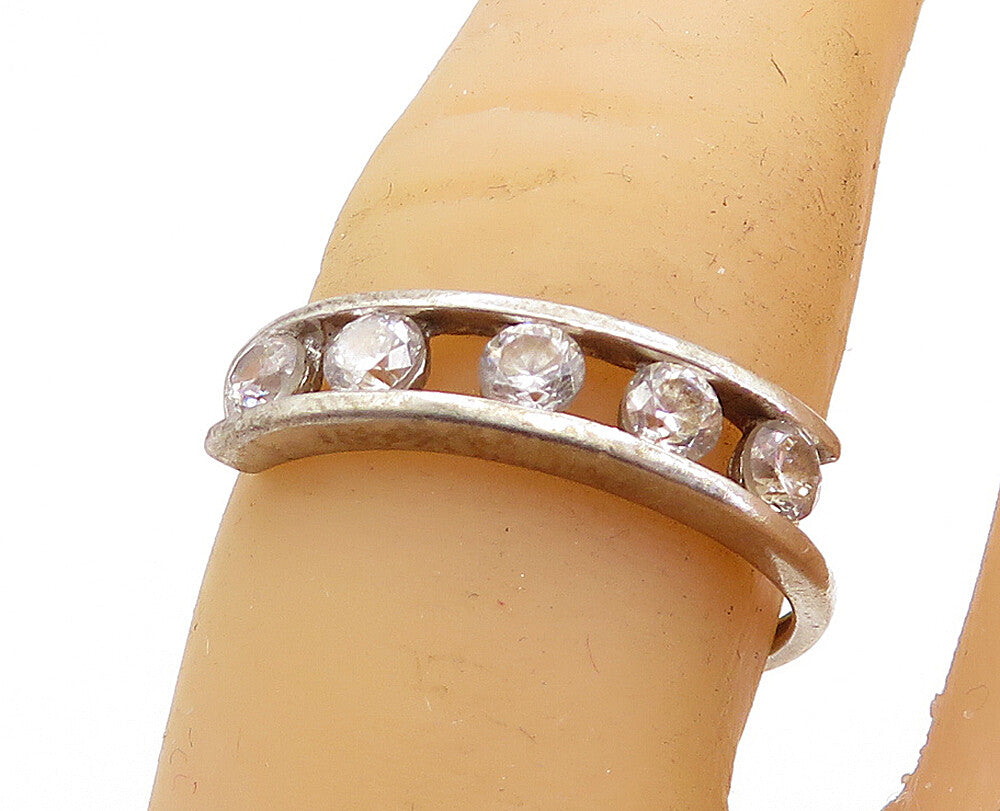 925 Sterling Silver Vintage Cubic Zirconia Bypass Band Ring Sz 6.5 RG5637