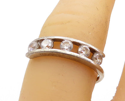 925 Sterling Silver Vintage Cubic Zirconia Bypass Band Ring Sz 6.5 RG5637