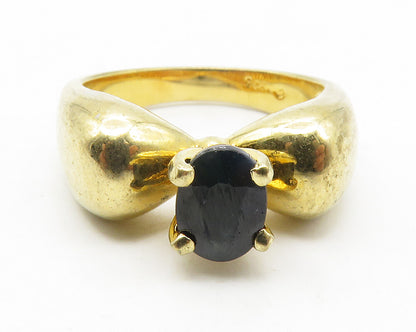 925 Sterling Silver  Black Hematite Gold Plated Solitaire Ring Sz 7  RG11710