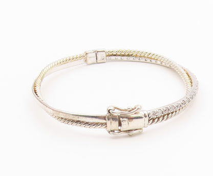 925 Sterling Silver  Vintage 2 Twisted Rope Round Sapphire Bracelet  BT9889
