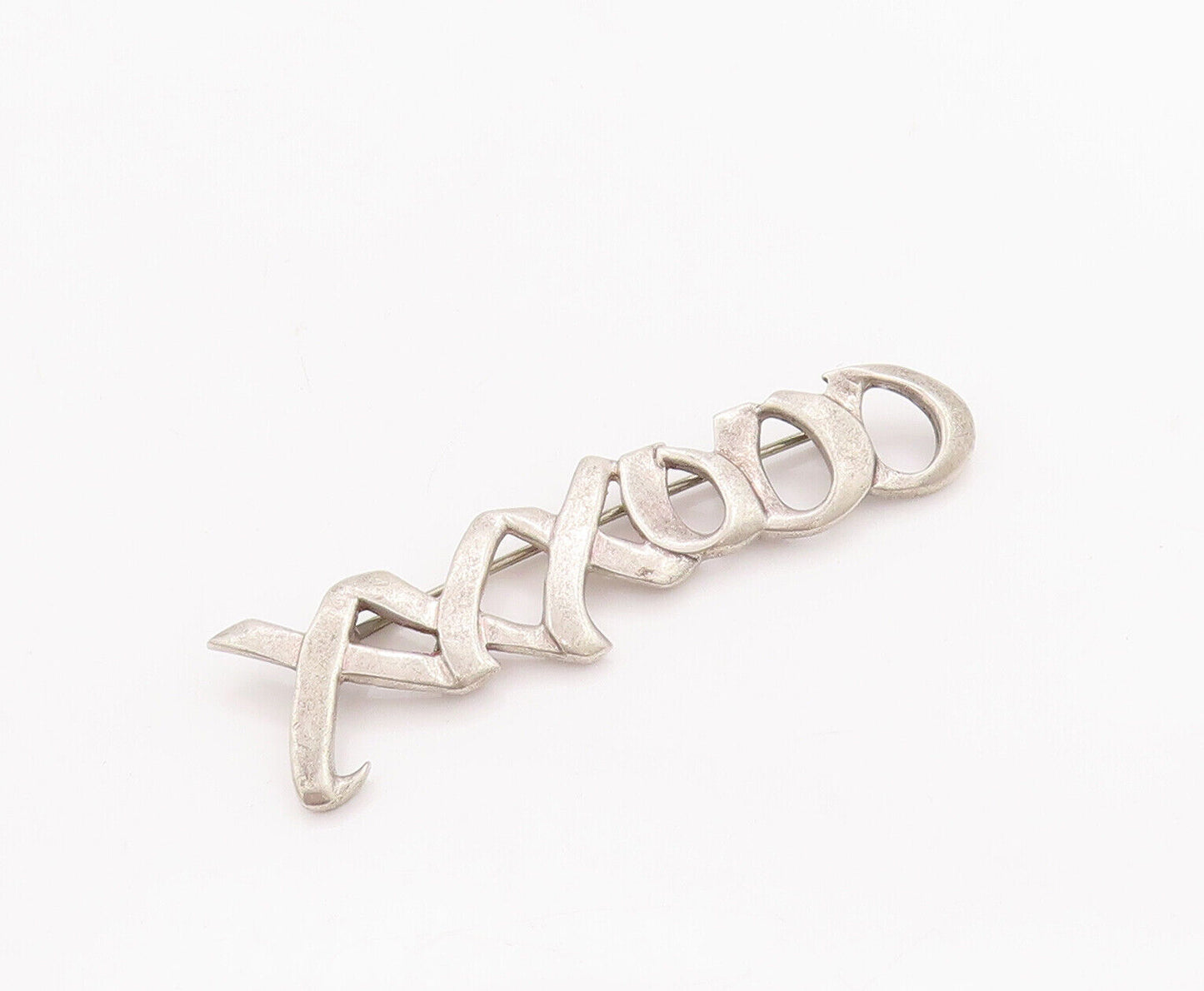 925 Sterling Silver Vintage Brooch Pin Solid Cutout 'X' & 'O' Row  BP10874