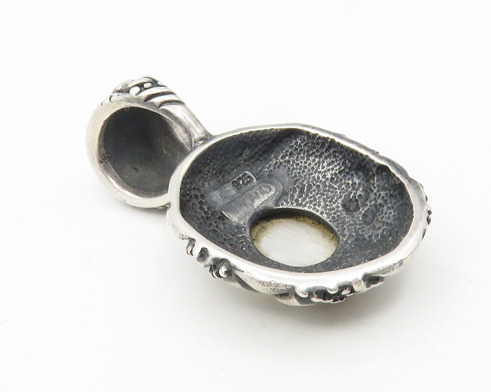 925 Sterling Silver  Vintage Mother Of Pearl Swirl Twist Dome Pendant  PT9458