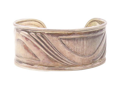 925 Sterling Silver  Vintage Oxidized Etched Raised Edge Cuff Bracelet  BT3284