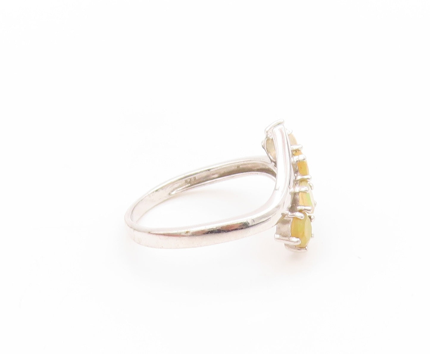 925 Sterling Silver Vintage Ring Modernist Round Fire Opal Band  Sz 9  RG32757