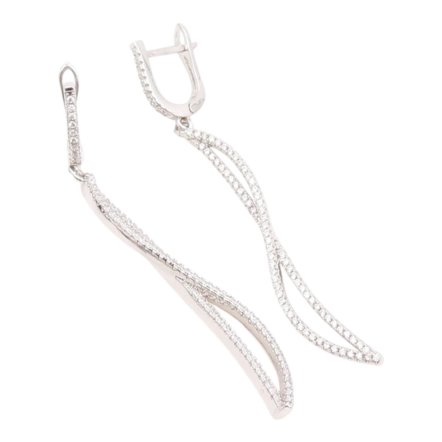925 Sterling Silver Vintage Earrings CZ Pave Modernist Twisted Dangle  EG14228