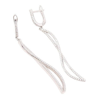 925 Sterling Silver Vintage Earrings CZ Pave Modernist Twisted Dangle  EG14228