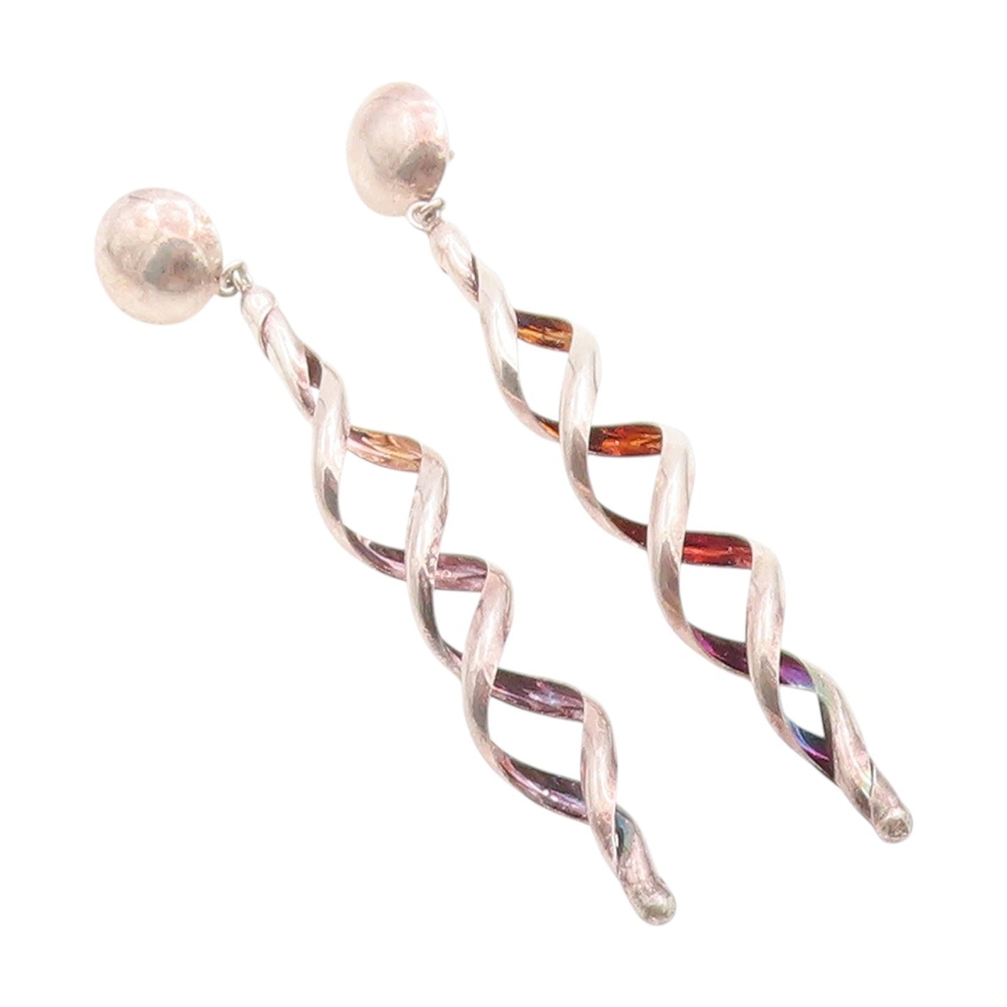925 Sterling Silver Vintage Earrings Modernist Twisted Spiral Dangles  EG13760