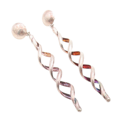 925 Sterling Silver Vintage Earrings Modernist Twisted Spiral Dangles  EG13760