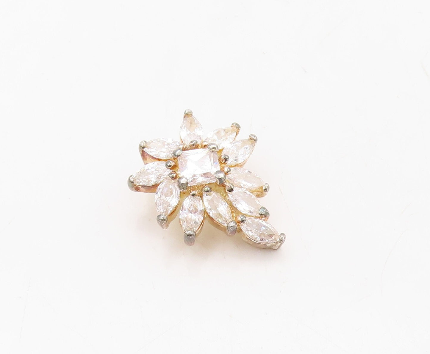 925 Sterling Silver Vintage Pendant Designer Marquise Cut CZ Flower  PT23599