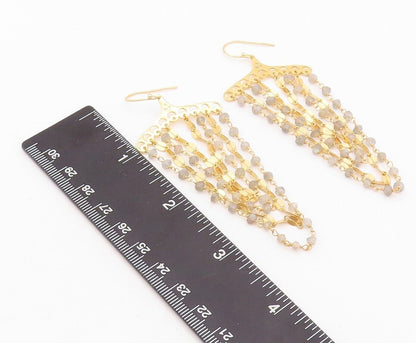 925 Sterling Silver Vintage Earrings Gold Plated Dangling Moonstone  EG13164