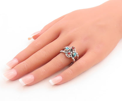 925 Sterling Silver Vintage Ring Brutalist Cutout Turquoise Inlay Sz 10  RG31637
