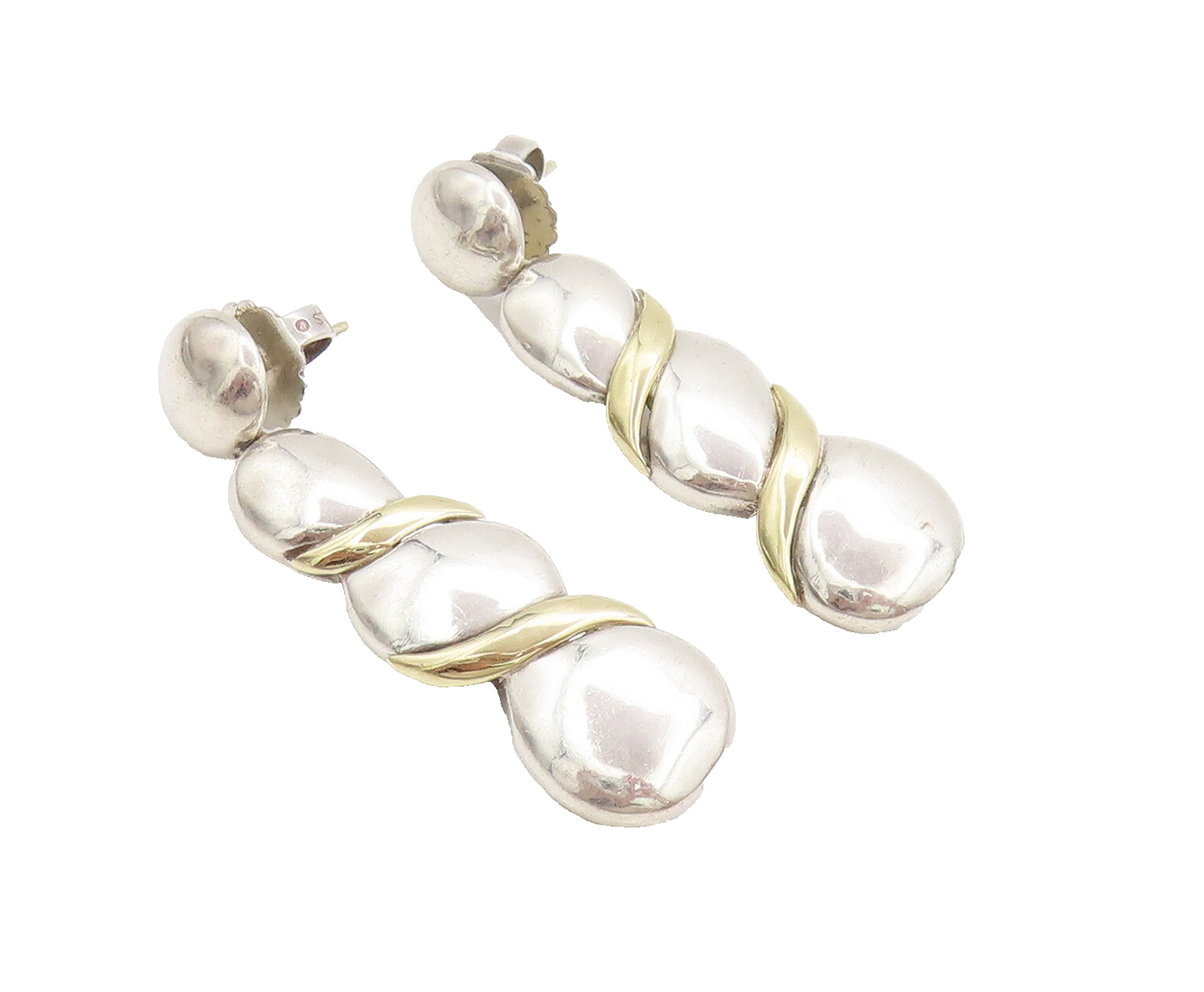 14k GOLD & 925 Sterling Silver  Vintage Swirl Breaded Drop Earrings  EG12549