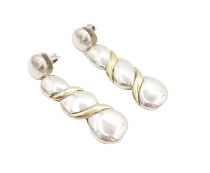 14k GOLD & 925 Sterling Silver  Vintage Swirl Breaded Drop Earrings  EG12549