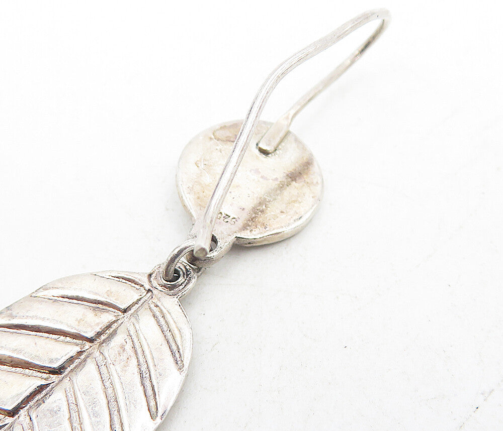 925 Sterling Silver  Vintage Shiny Feather Motif Dangle Earrings  EG4433