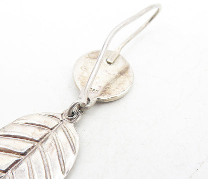 925 Sterling Silver  Vintage Shiny Feather Motif Dangle Earrings  EG4433