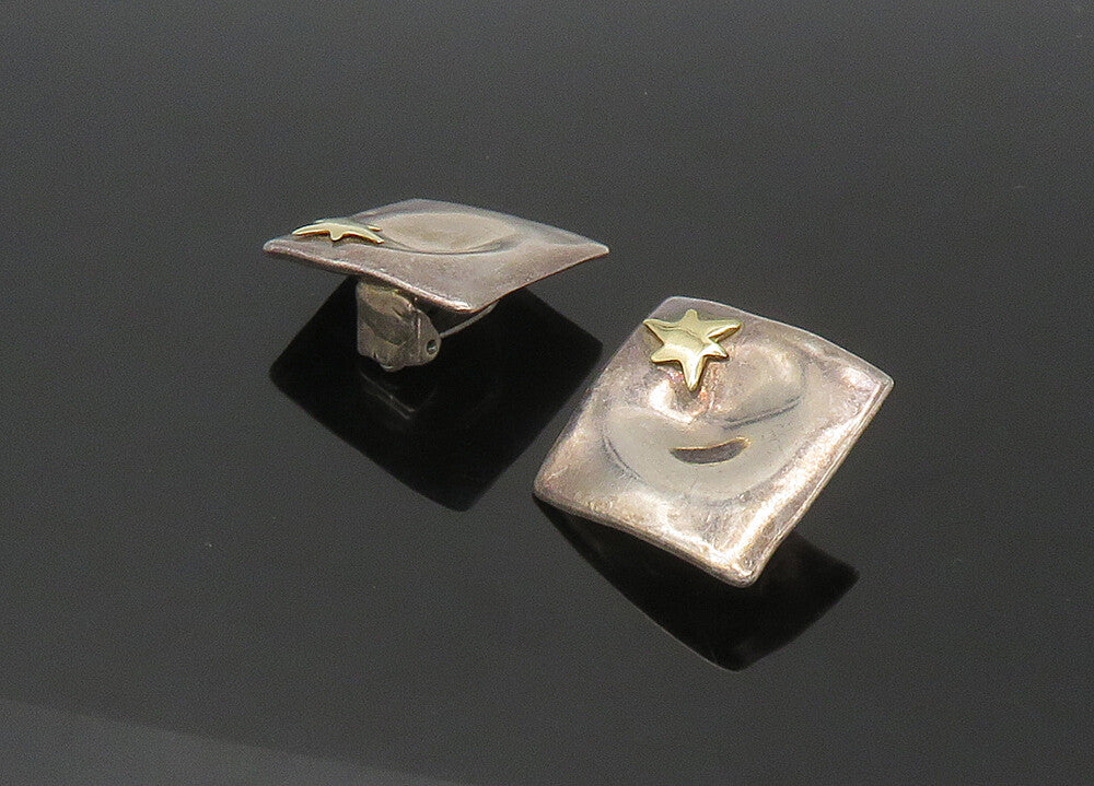 BATAMI ISRAEL 925 Silver & 14K GOLD  Vintage Non Pierce Earrings  EG11088