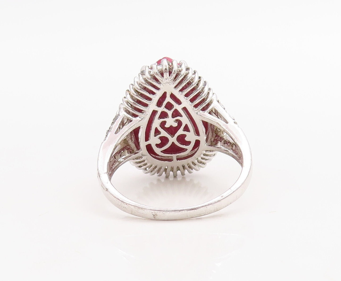 925 Sterling Silver Vintage Ring Drop Cut Red Gemstone Halo Topaz Sz 8  RG30969
