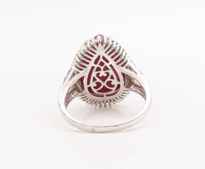925 Sterling Silver Vintage Ring Drop Cut Red Gemstone Halo Topaz Sz 8  RG30969