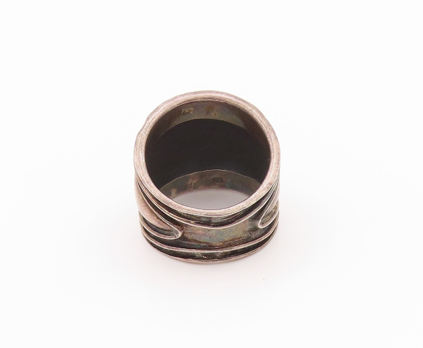 925 Sterling Silver Vintage Ring Dark Tone minimalist Carved  Sz 7 RG32355
