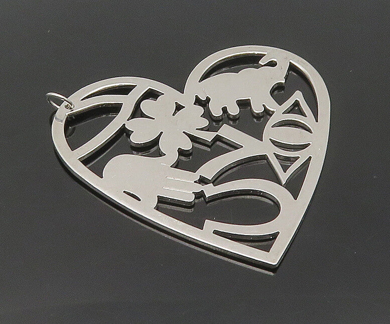 925 Sterling Silver  Vintage Shiny Good Luck Cutout Heart Pendant  PT14407