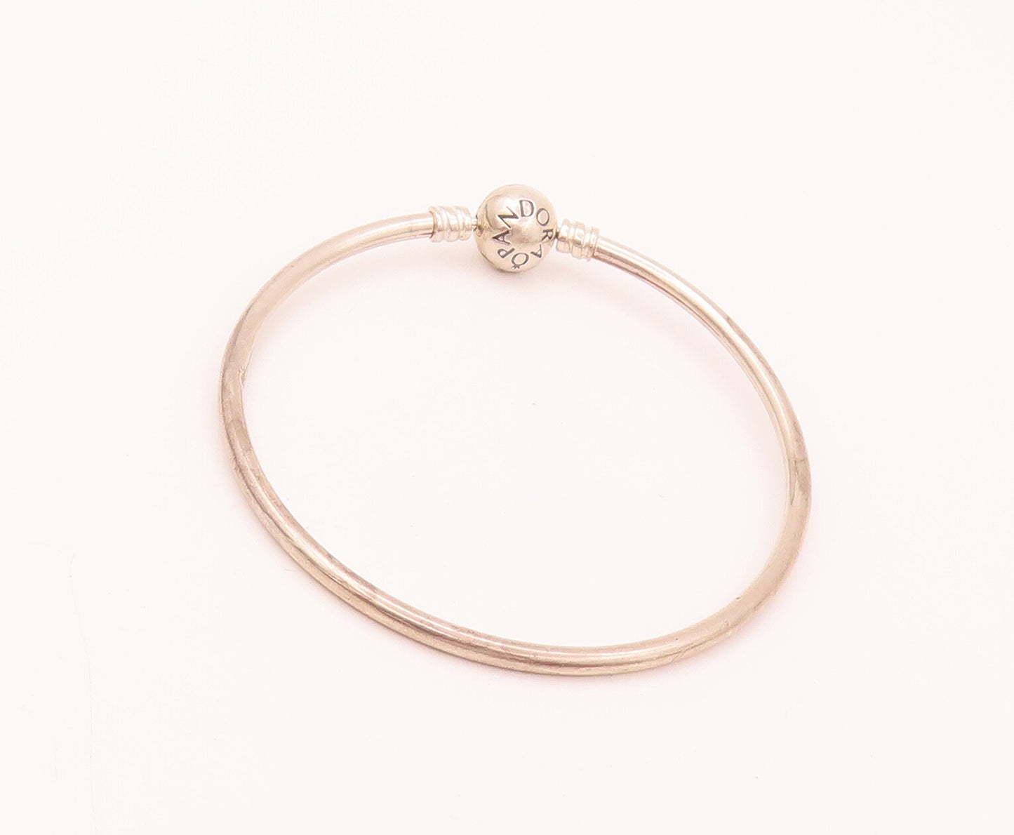 PANDORA 925 Silver  Vintage Etched Pandora Bead Solid Bangle Bracelet  BT9948