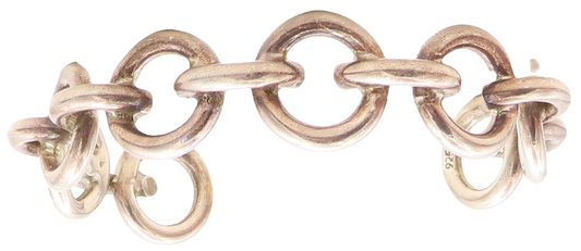 925 Sterling Silver Vintage Shiny Round Macaroni Link Cuff Bracelet BT2060