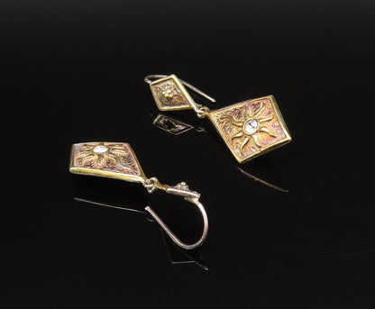 925 Silver  Vintage Cubic Zirconia Sun Motif Diamond Shaped Earrings  EG12227