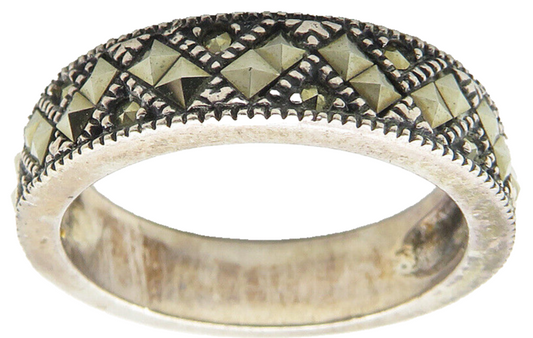 925 Sterling Silver  Vintage Sparkling Marcasite Round Band Ring Sz 7  RG11570